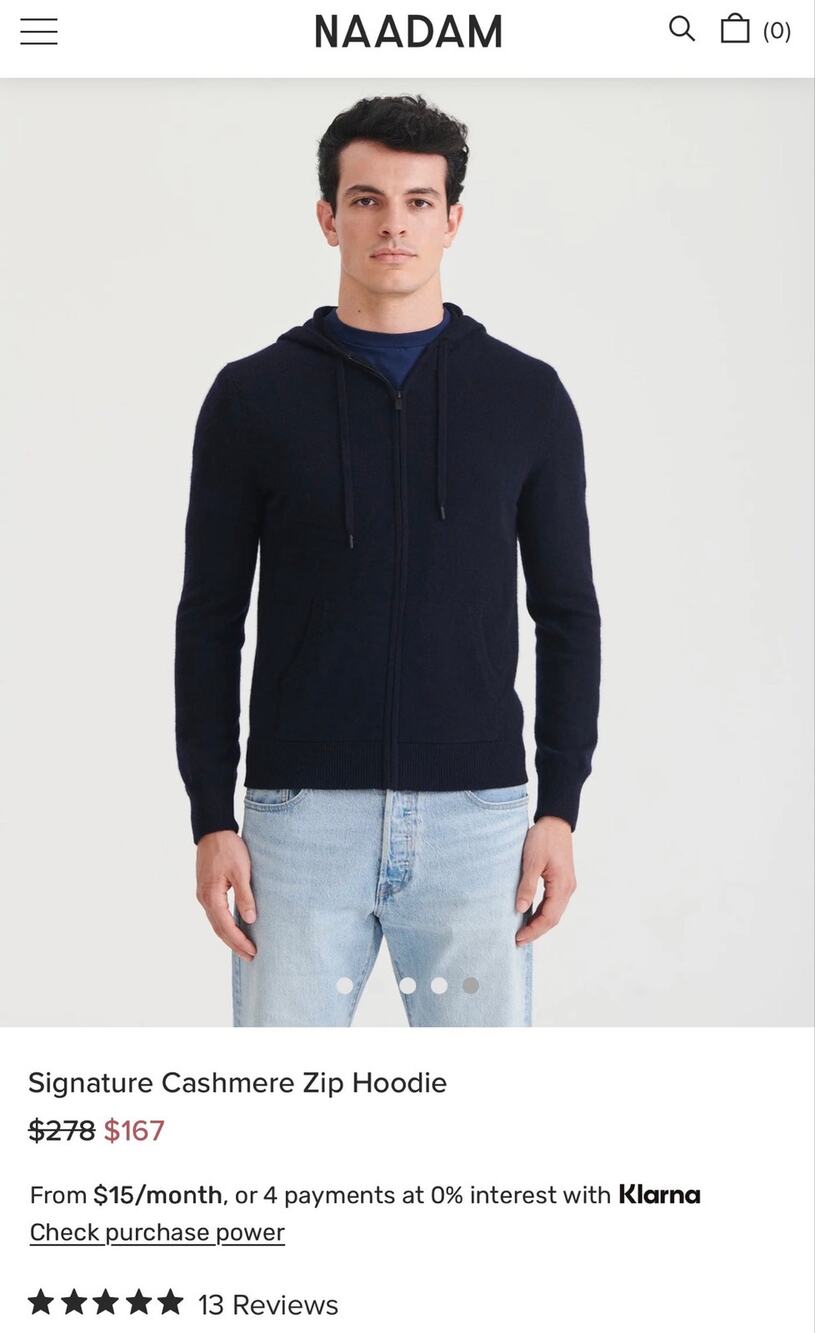 NAADAM Signature 100% Cashmere Zip Hoodie Navy Men’s Medium M